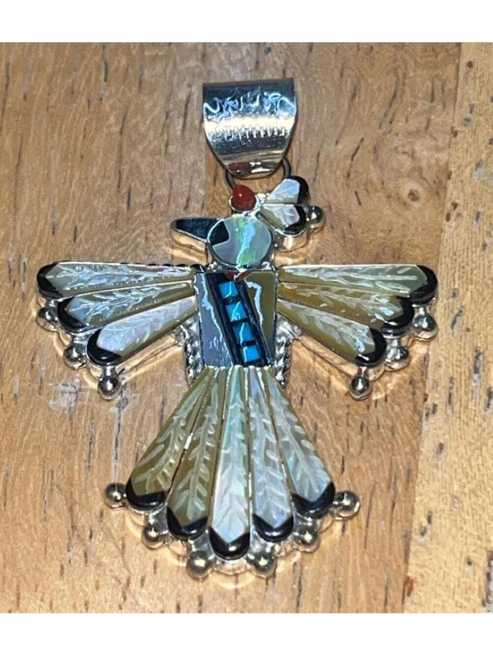 Zuni traditional sterling silver mother of pearl turquoise onyx traditional